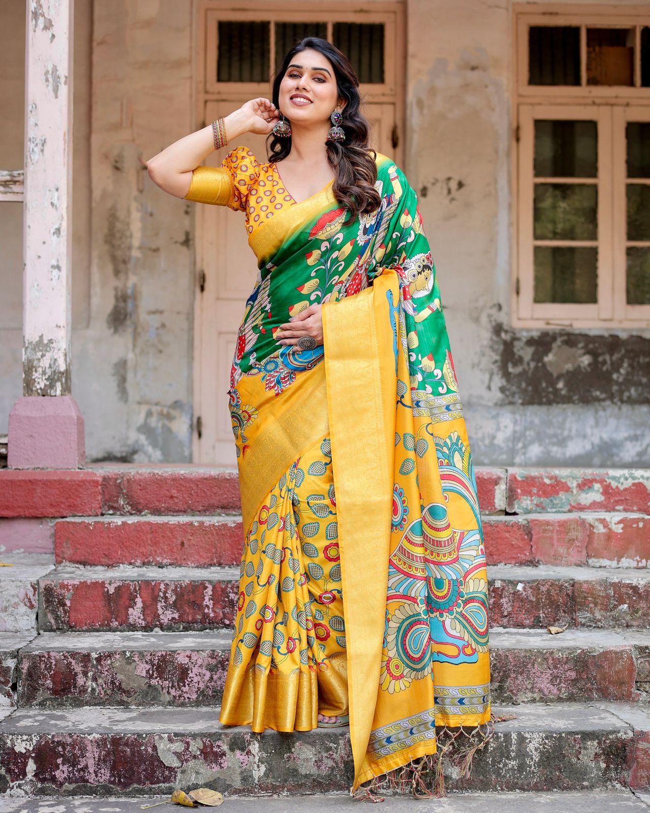 Outstanding Digital Printed Yellow Color Saree