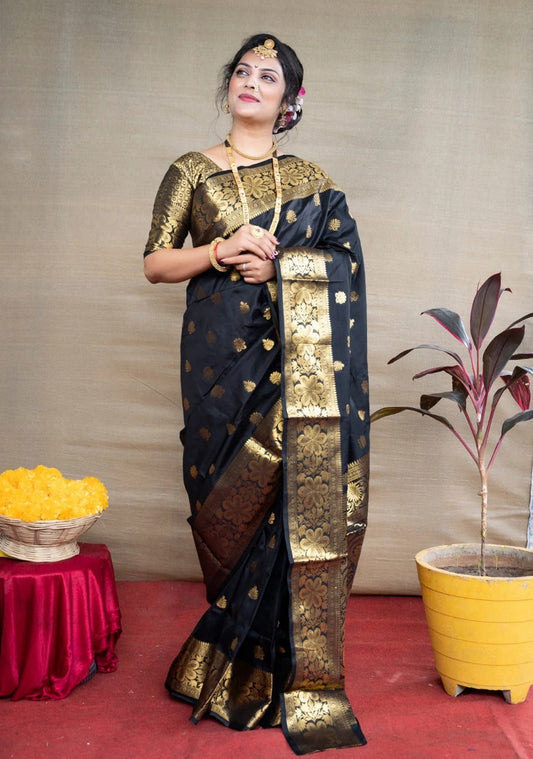 Preferable Banarasi Silk Black Color Saree