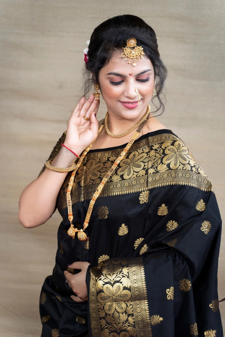 Preferable Banarasi Silk Black Color Saree