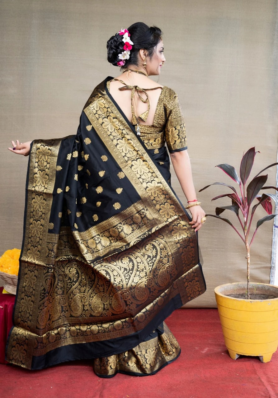 Preferable Banarasi Silk Black Color Saree