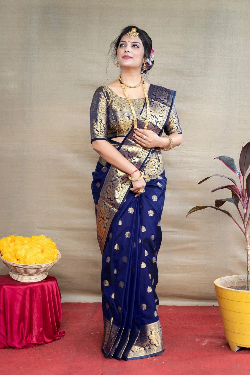 Preferable Banarasi Silk Blue Color Saree