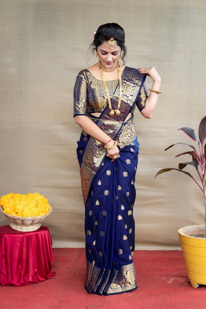 Preferable Banarasi Silk Blue Color Saree