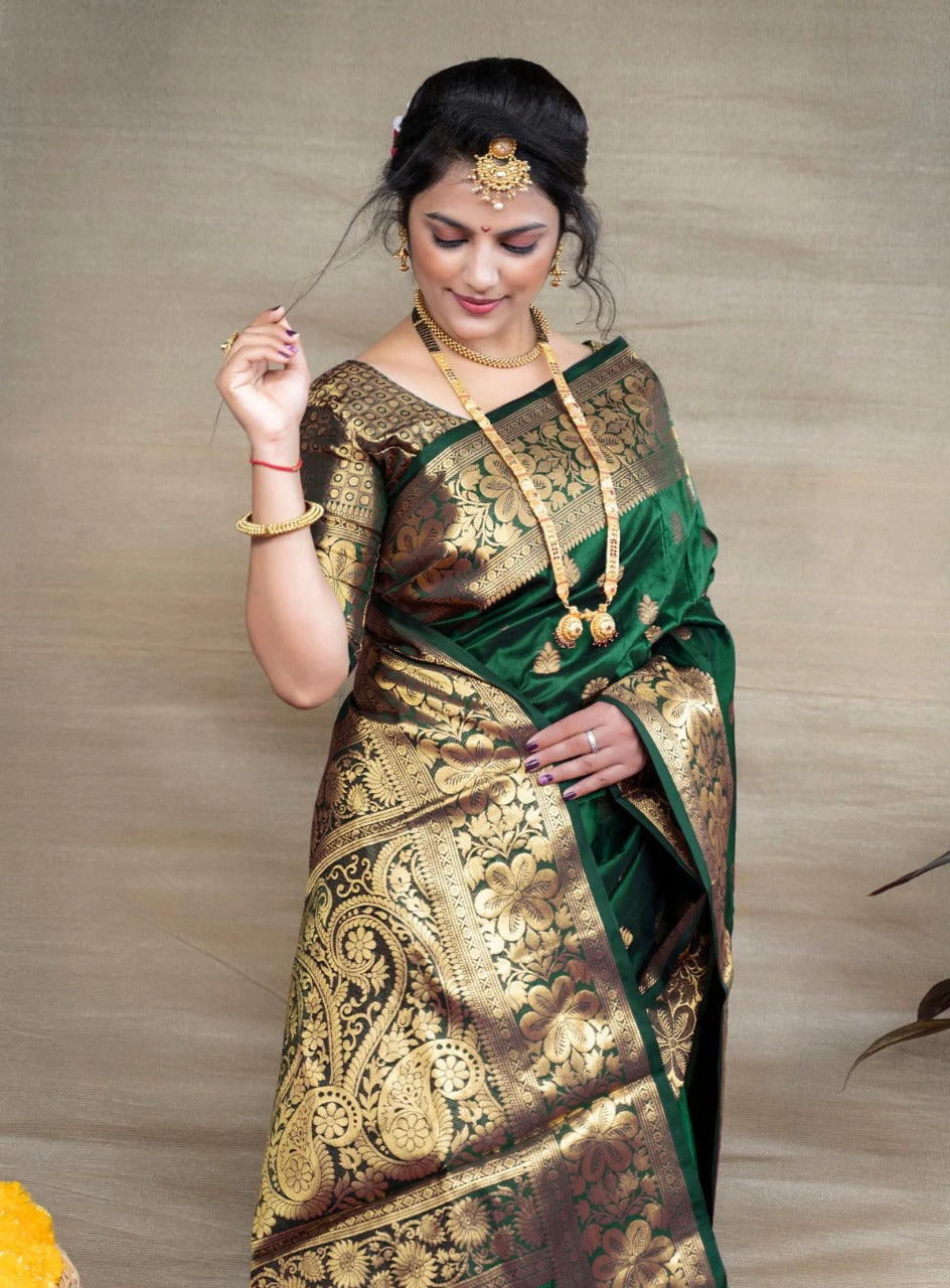 Preferable Banarasi Silk Green Color Saree