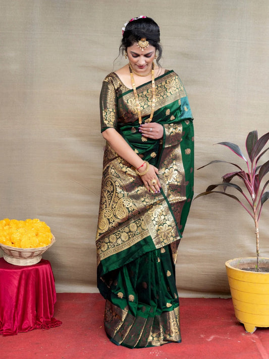 Preferable Banarasi Silk Green Color Saree