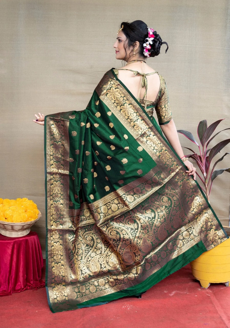 Preferable Banarasi Silk Green Color Saree