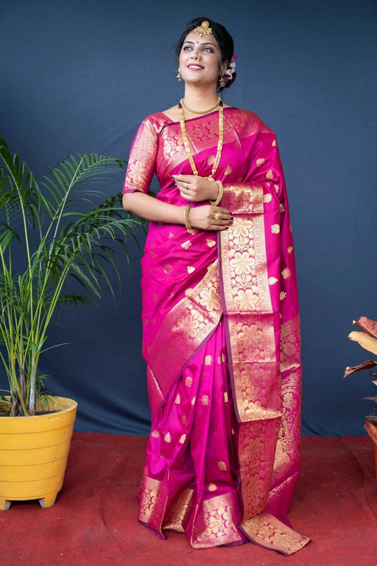 Preferable Banarasi Silk Pink Color Saree