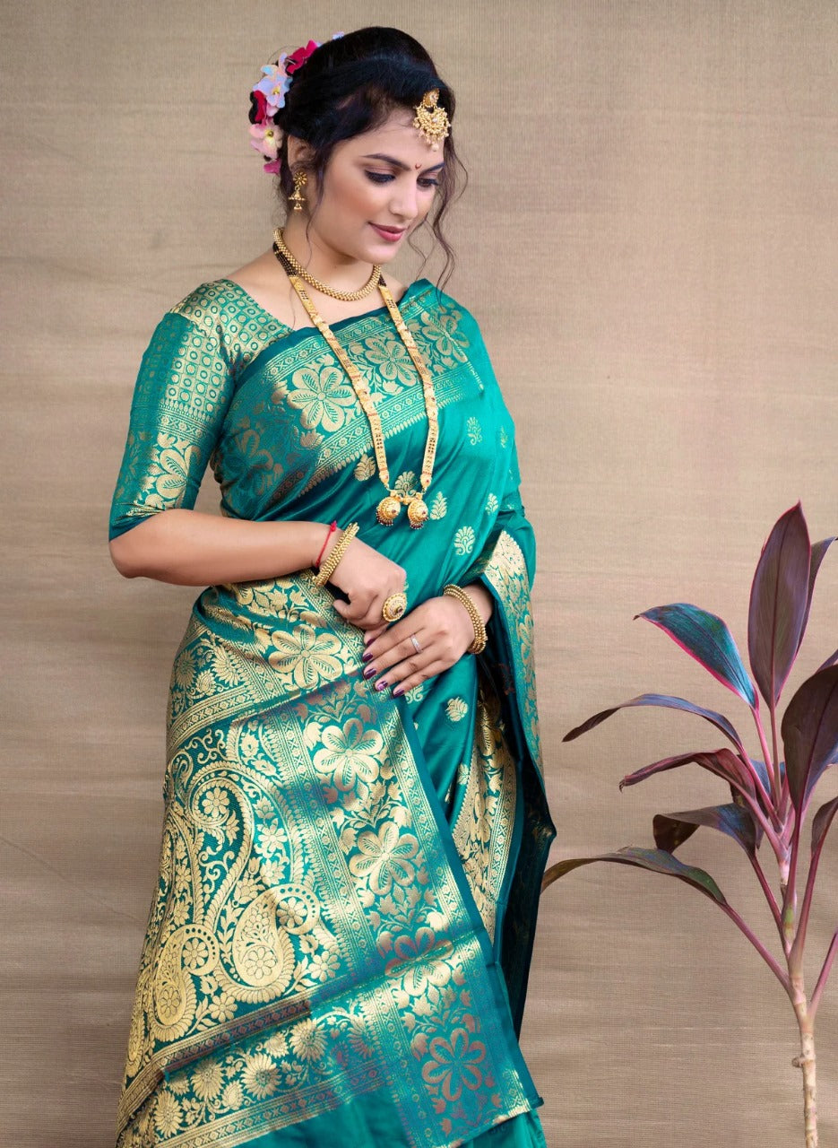 Preferable Banarasi Silk Rama Color Saree