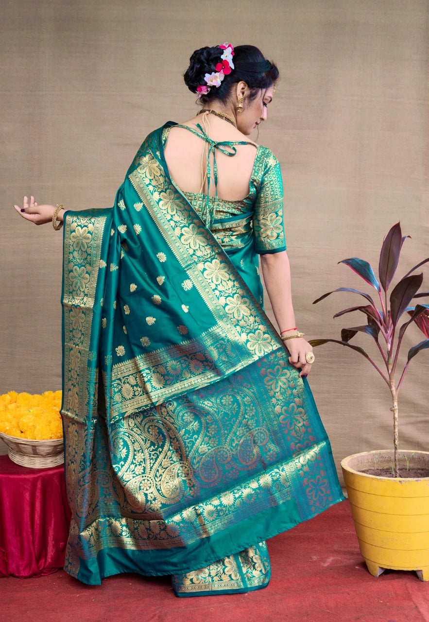 Preferable Banarasi Silk Rama Color Saree