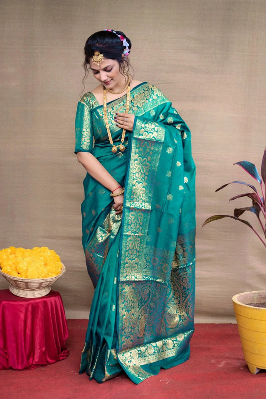 Preferable Banarasi Silk Rama Color Saree