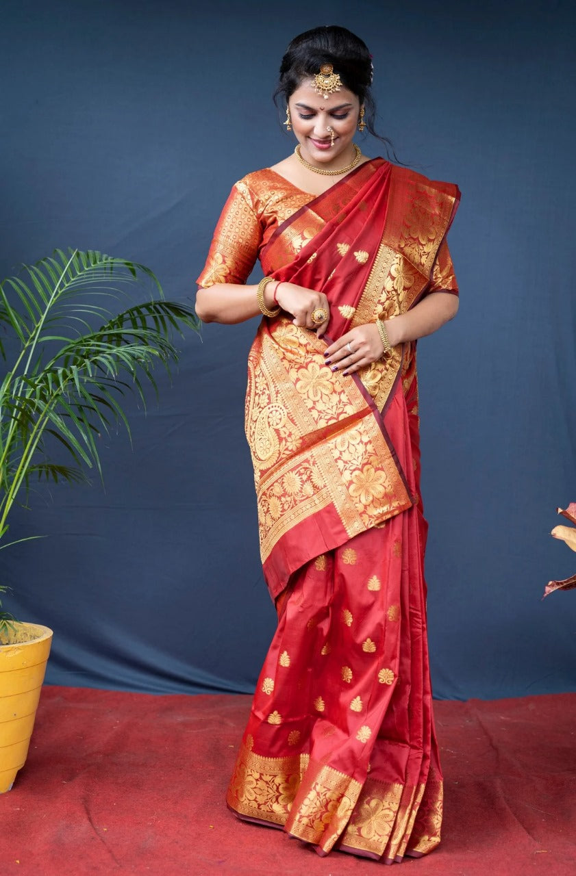 Preferable Banarasi Silk Red Color Saree