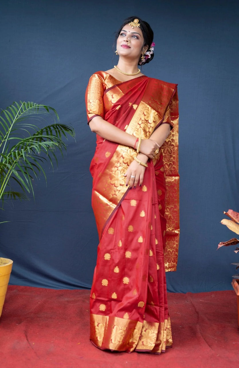 Preferable Banarasi Silk Red Color Saree