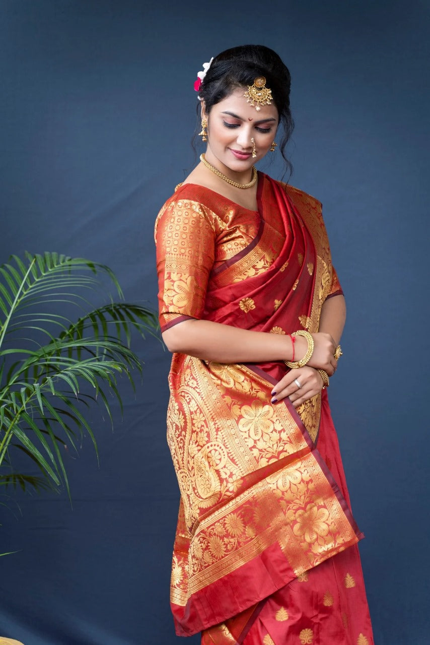 Preferable Banarasi Silk Red Color Saree