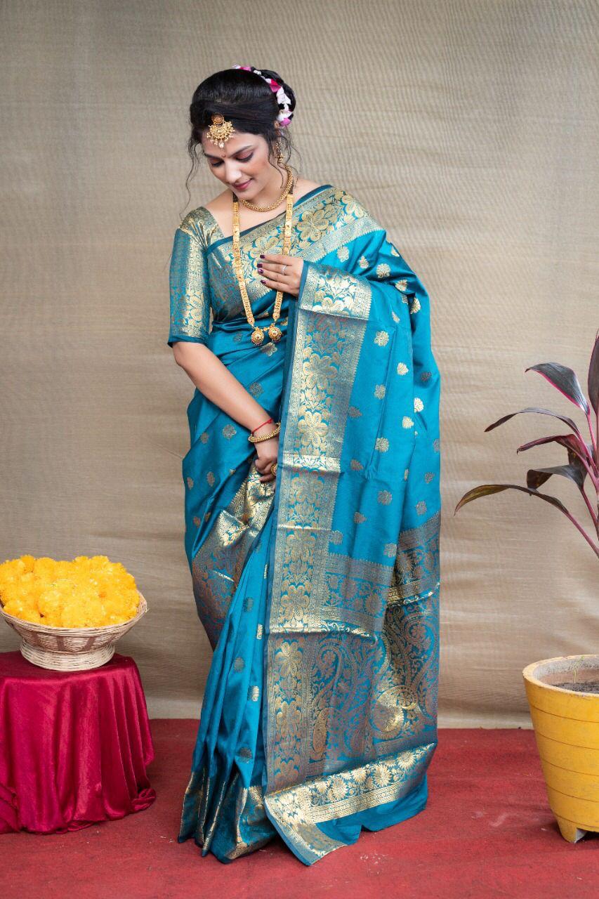 Preferable Banarasi Silk Sky Blue Color Saree