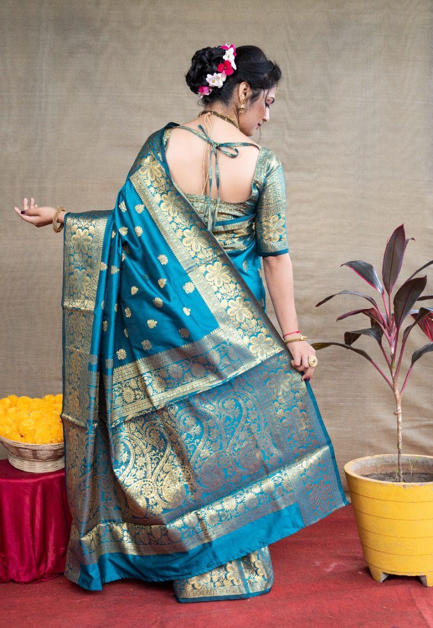 Preferable Banarasi Silk Sky Blue Color Saree