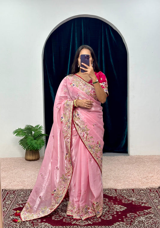 Embellished Jimmy Choo Pink Color Saree