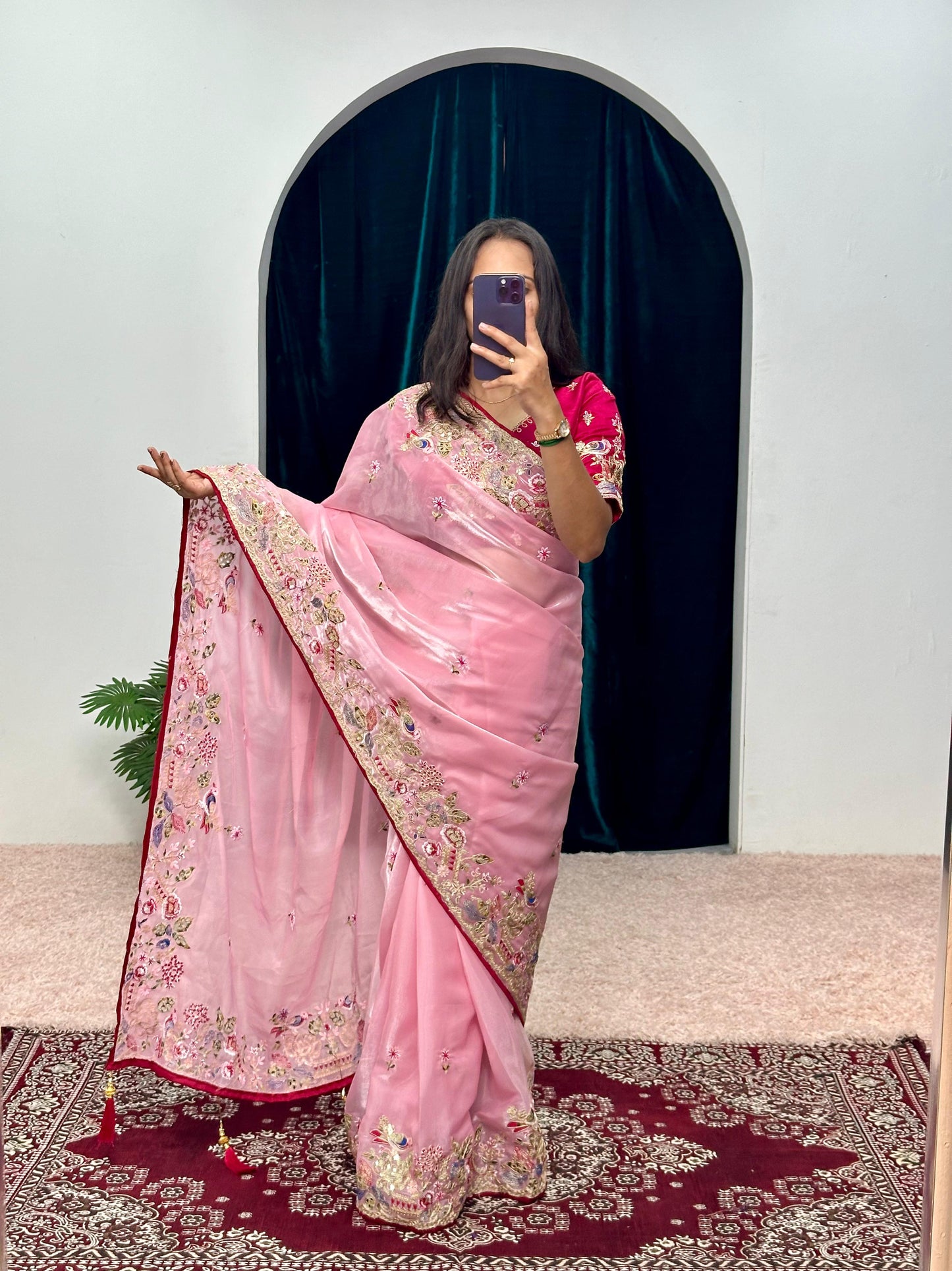 Embellished Jimmy Choo Pink Color Saree