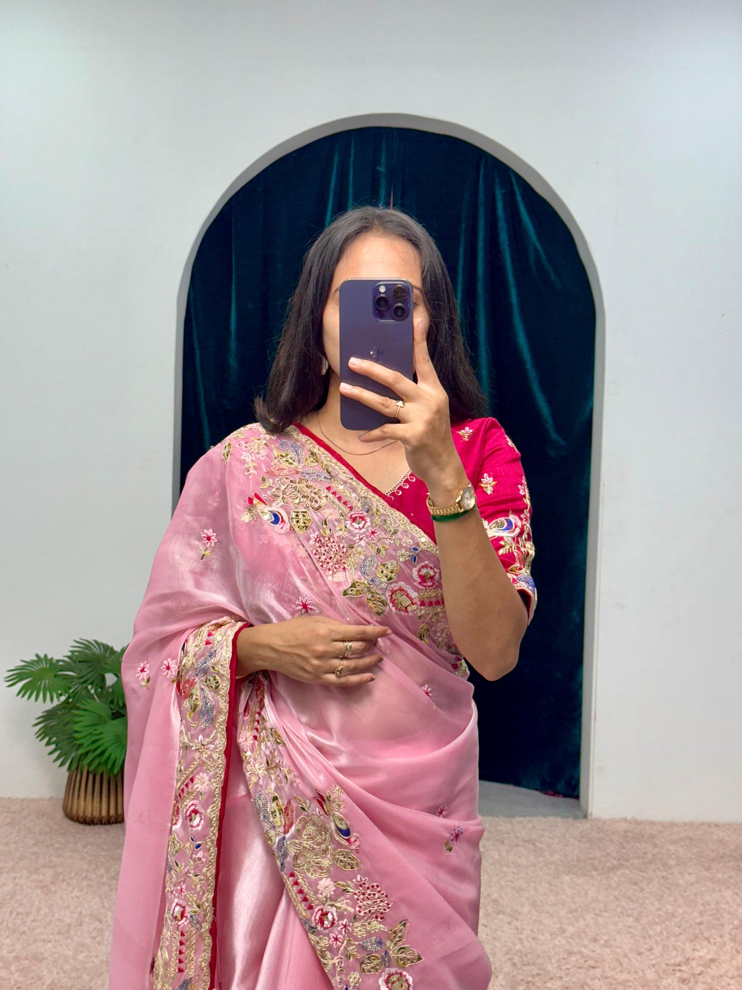 Embellished Jimmy Choo Pink Color Saree