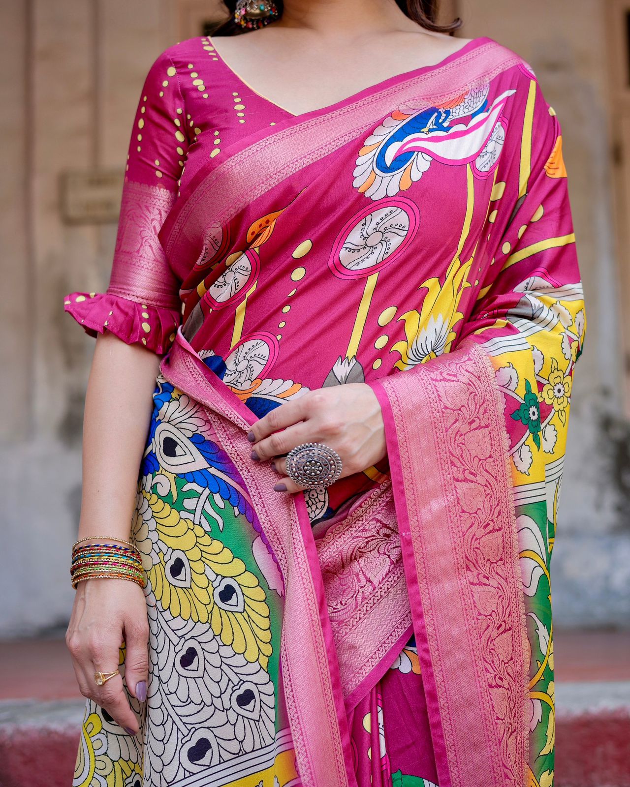 Designer Digital Printed Pink Color Saree