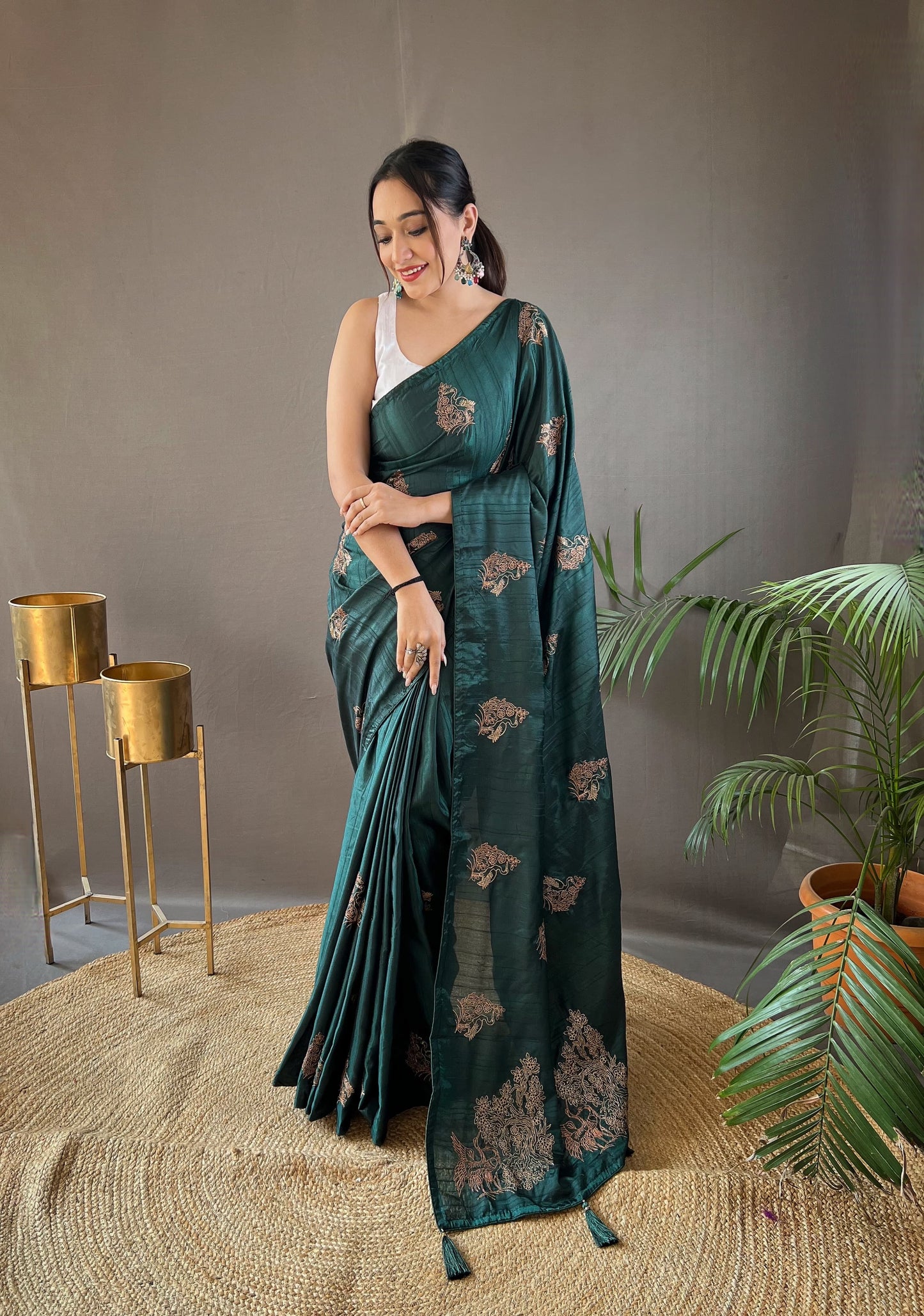 Glorious Jacquard Green Color Saree