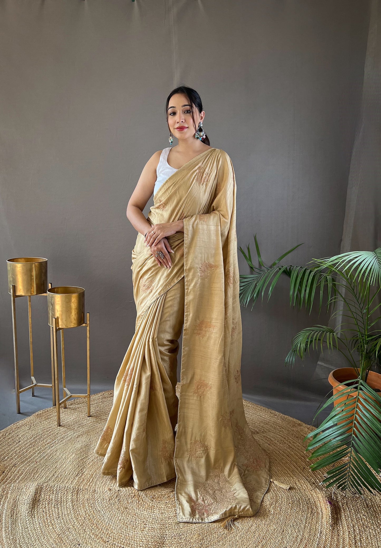 Glorious Jacquard Gold Color Saree