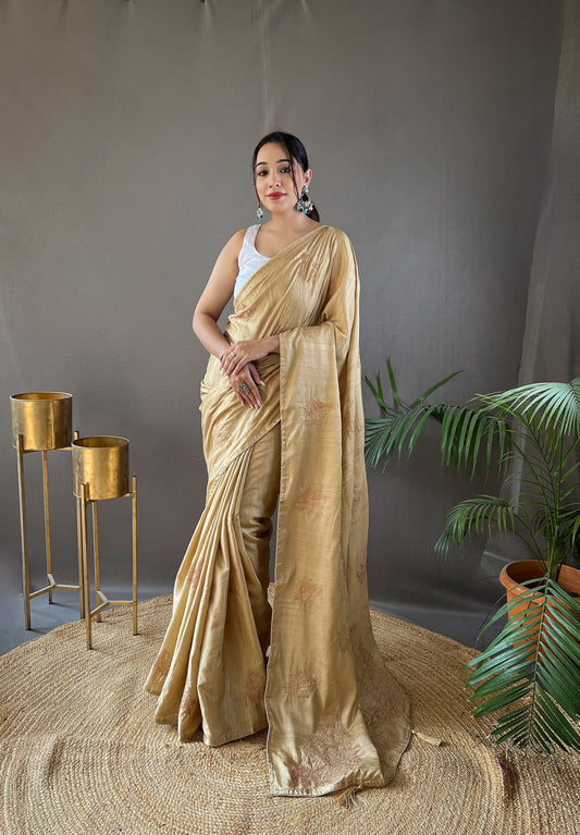 Glorious Jacquard Gold Color Saree