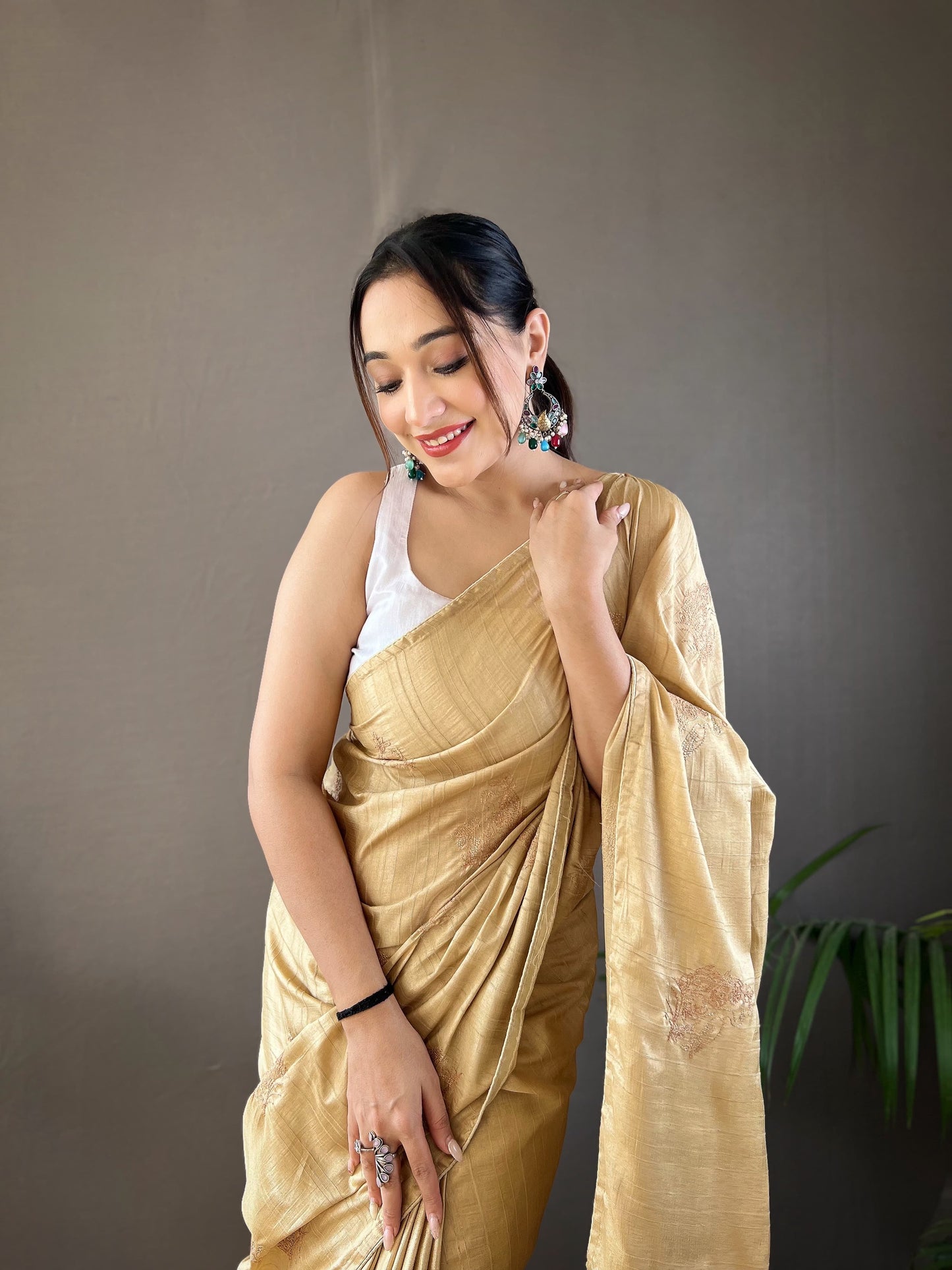 Glorious Jacquard Gold Color Saree