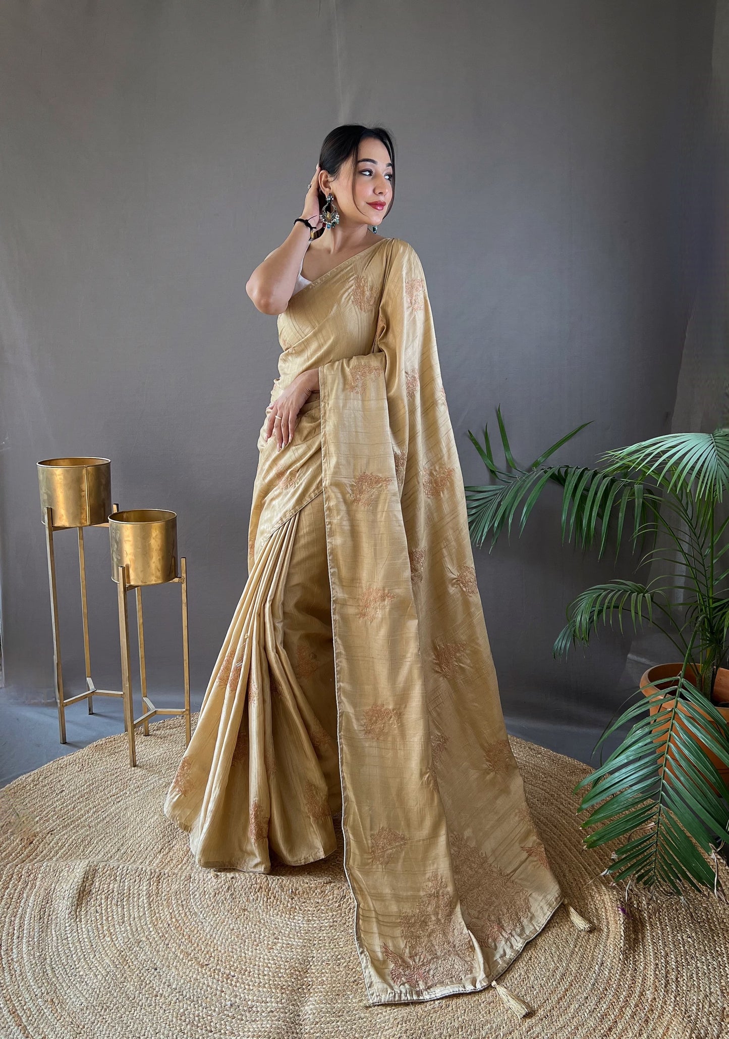 Glorious Jacquard Gold Color Saree