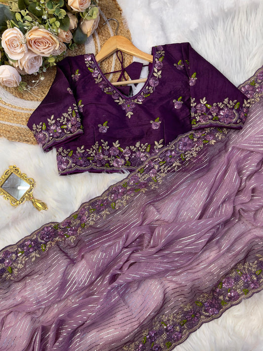 Stunning Georgette Purple Color Saree