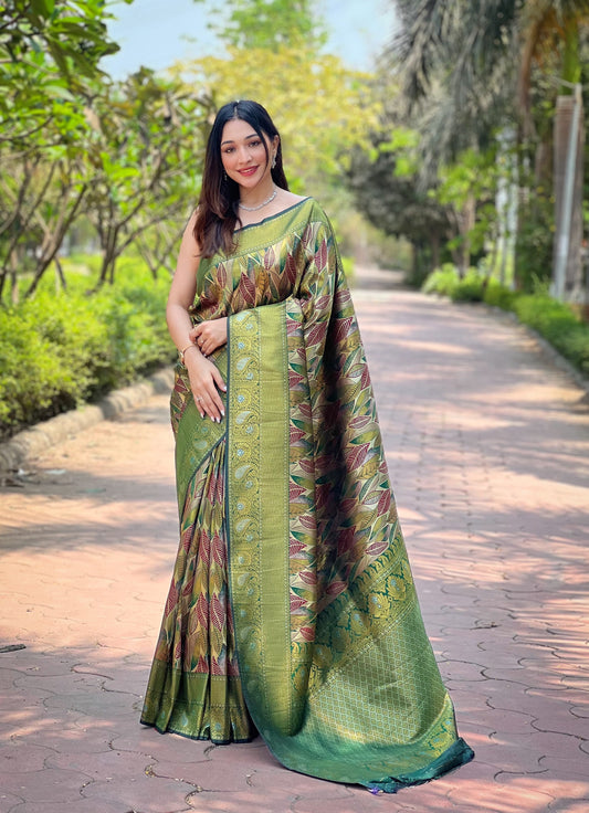 Marvelous Kanchipattu Silk Green Color Saree