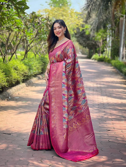 Marvelous Kanchipattu Silk Pink Color Saree