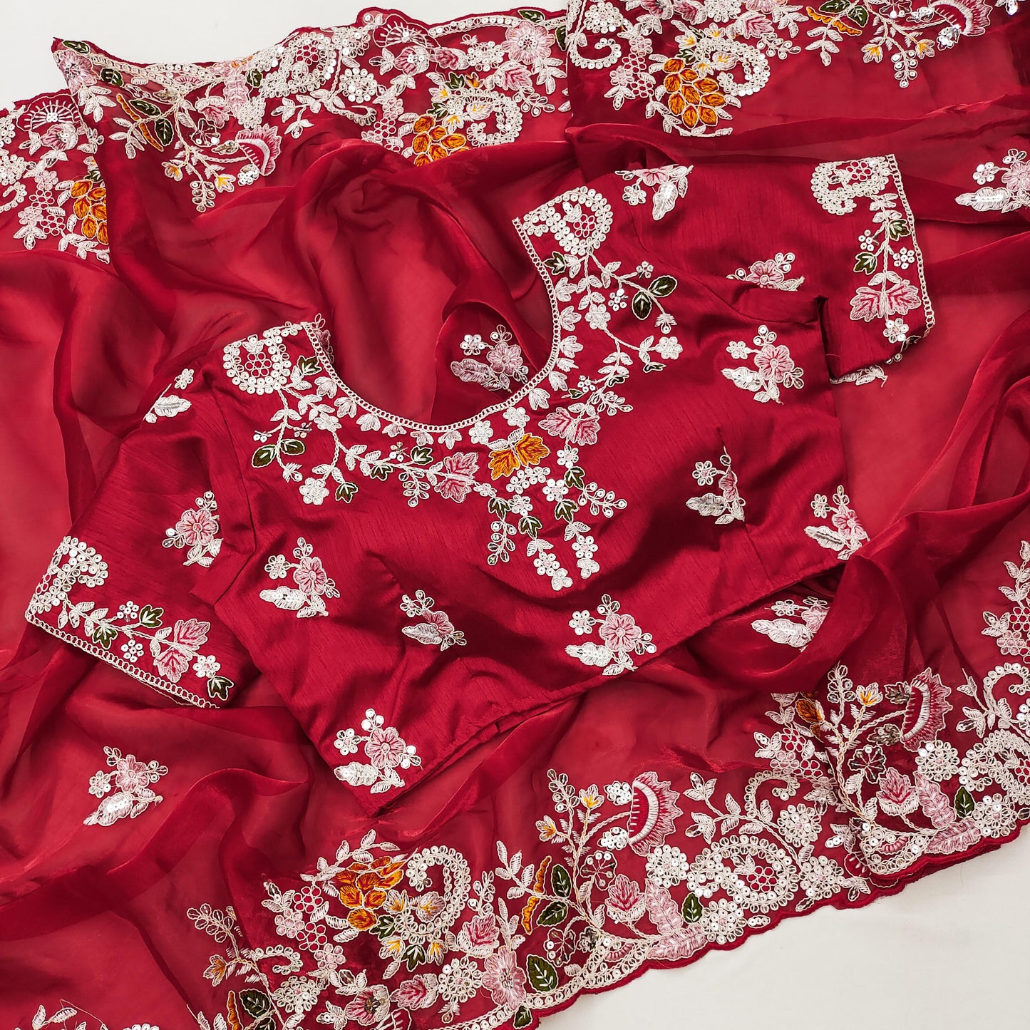 Unique Jimmy Choo Red Color Saree