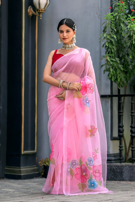 Admiring Organza Pink Color Saree