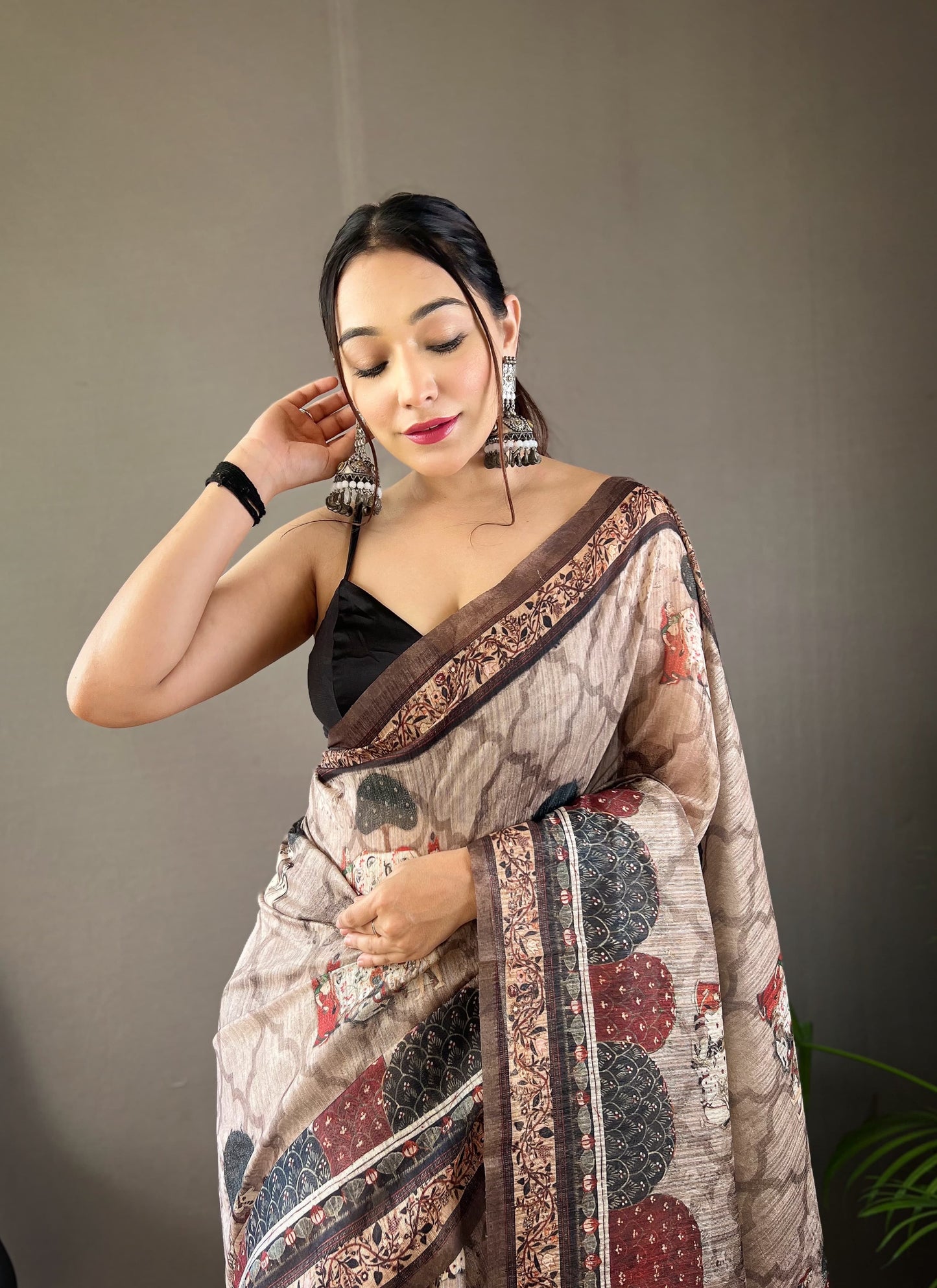 Decent Cotton Beige Color Silk Saree