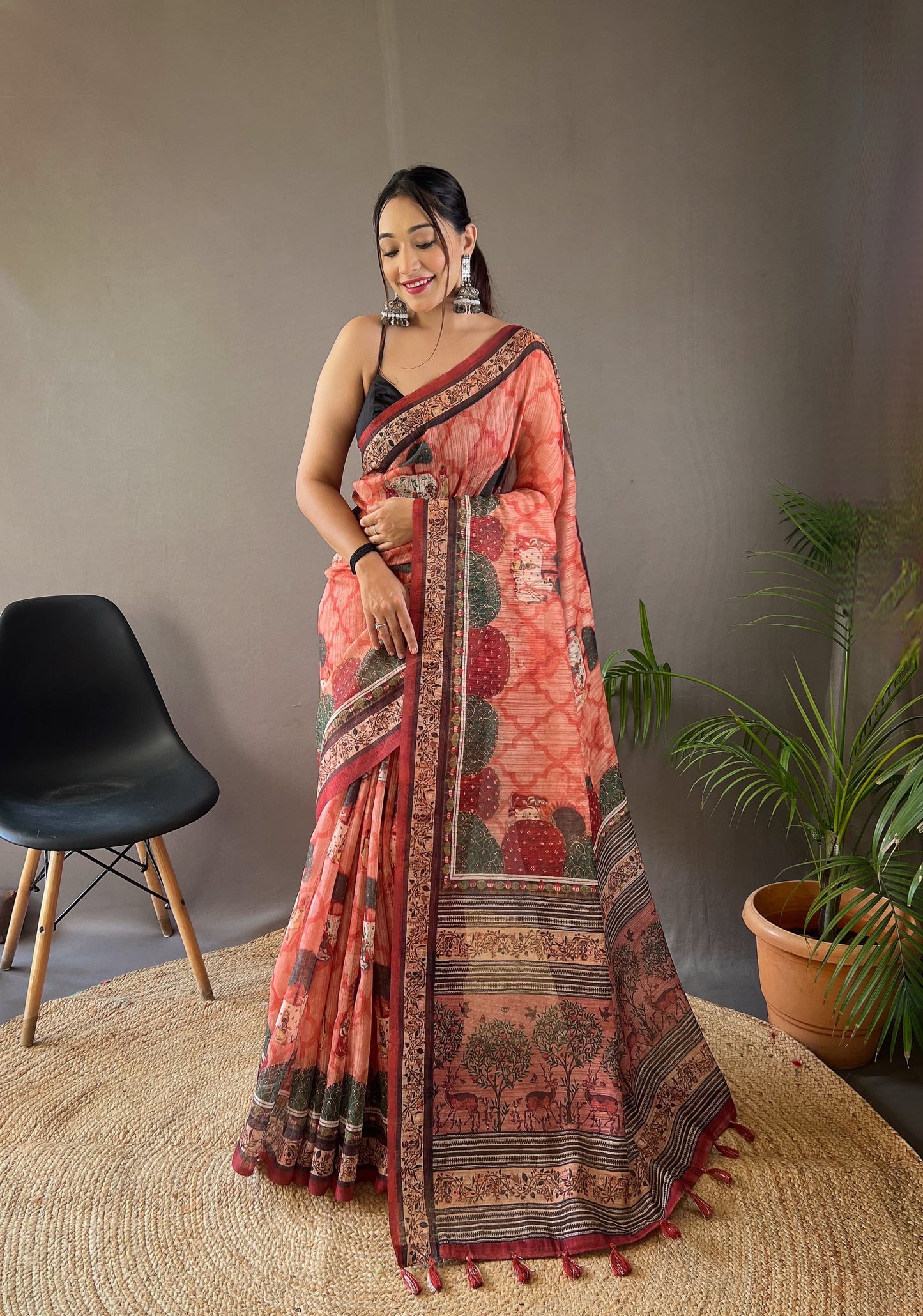 Decent Cotton Red Color Silk Saree