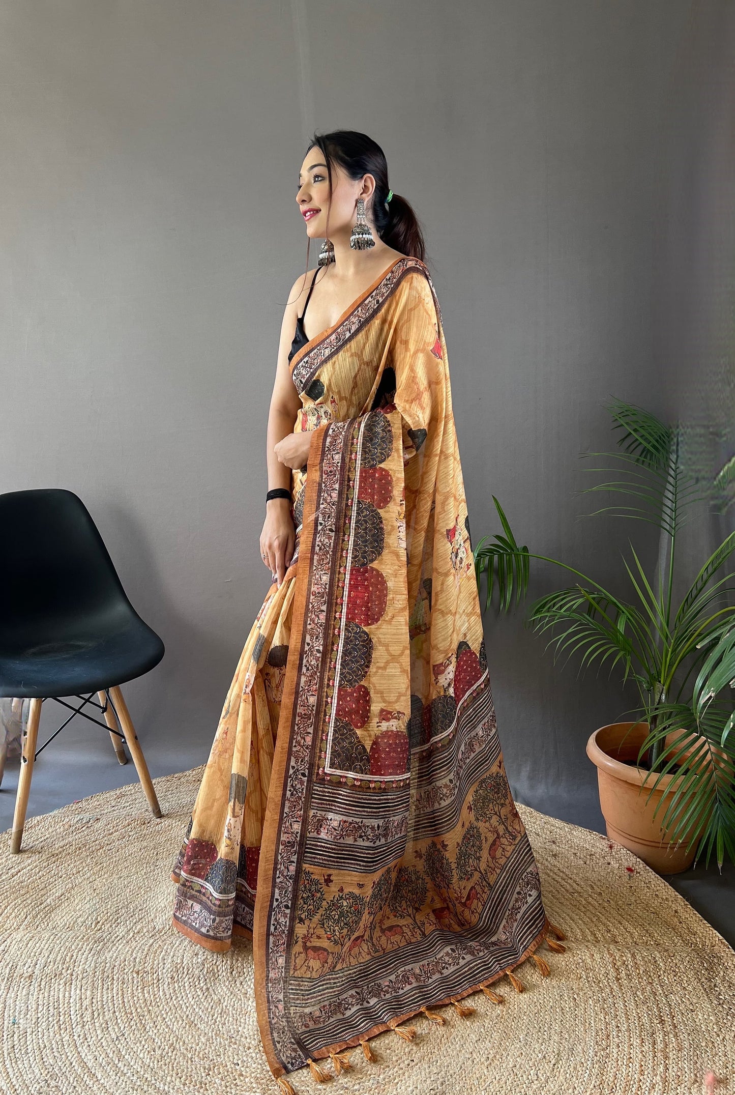 Decent Cotton Yellow Color Silk Saree