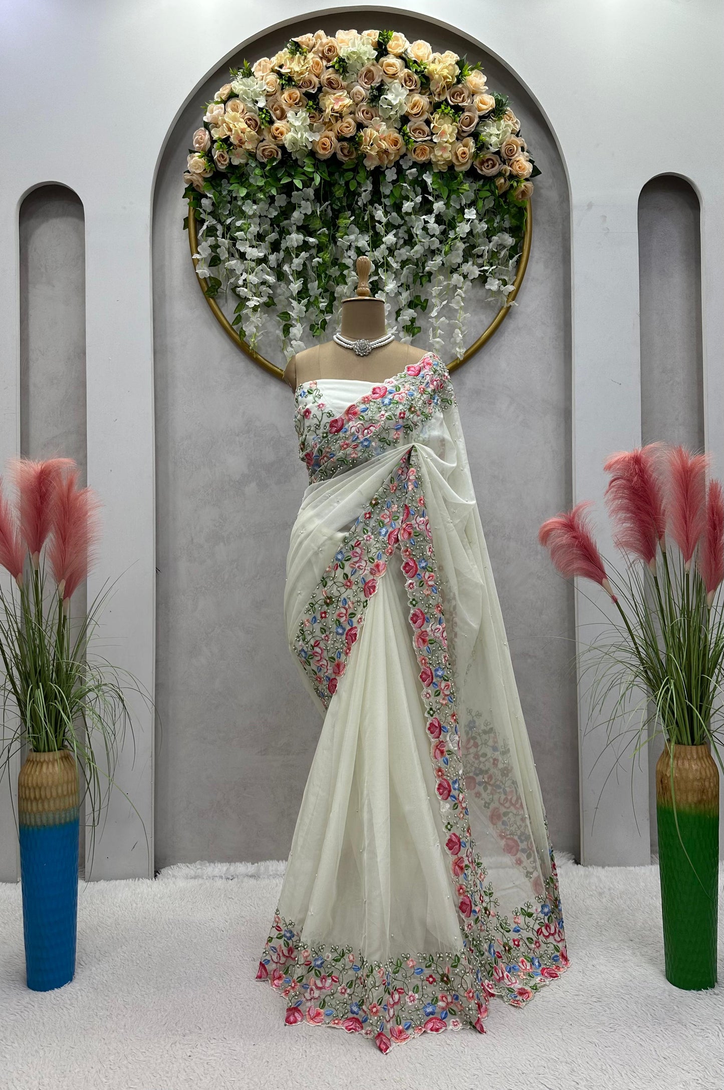 Mesmerizing Tibby Silk Off White Color Saree