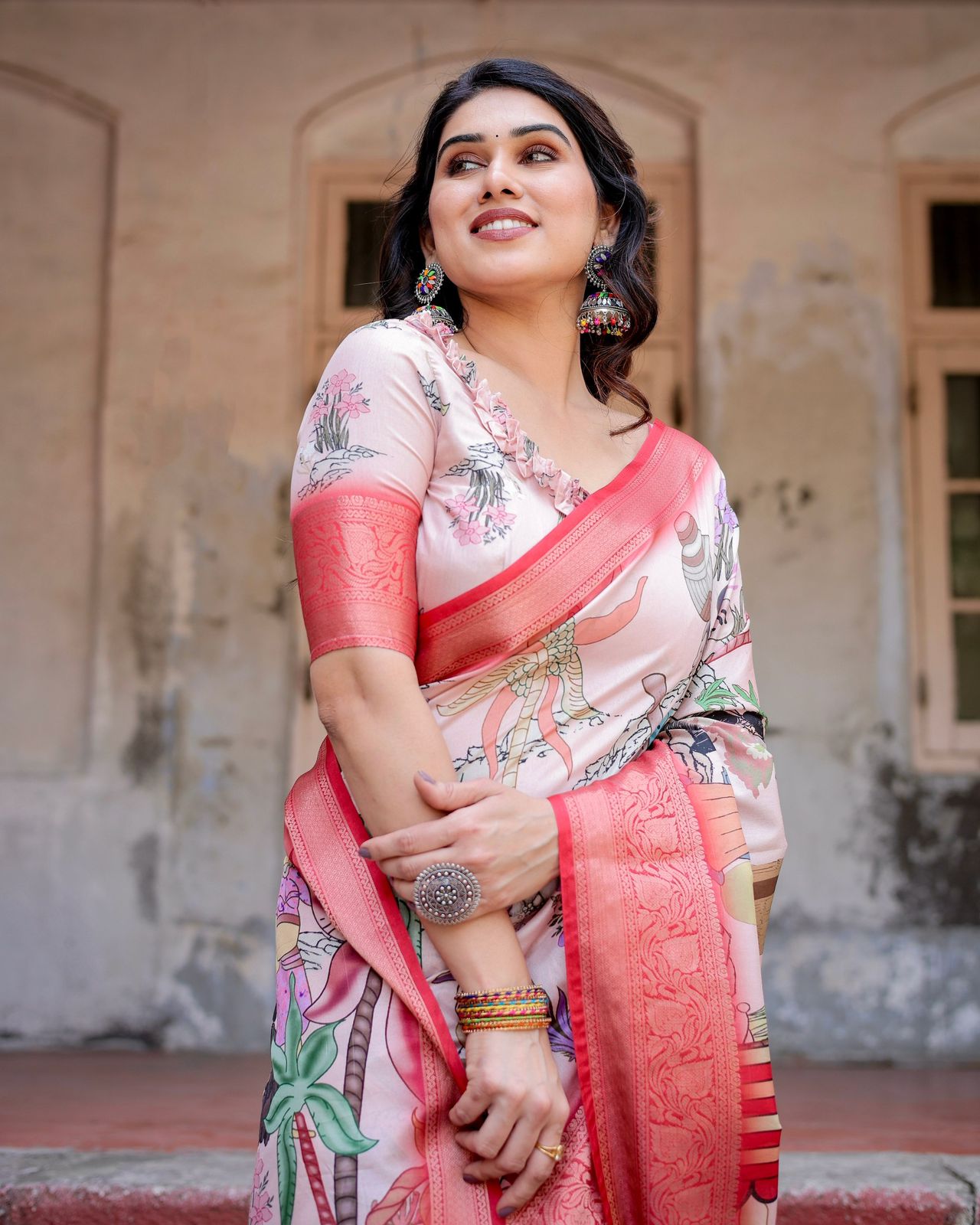 Beautiful Printed Silk Pink Color Saree