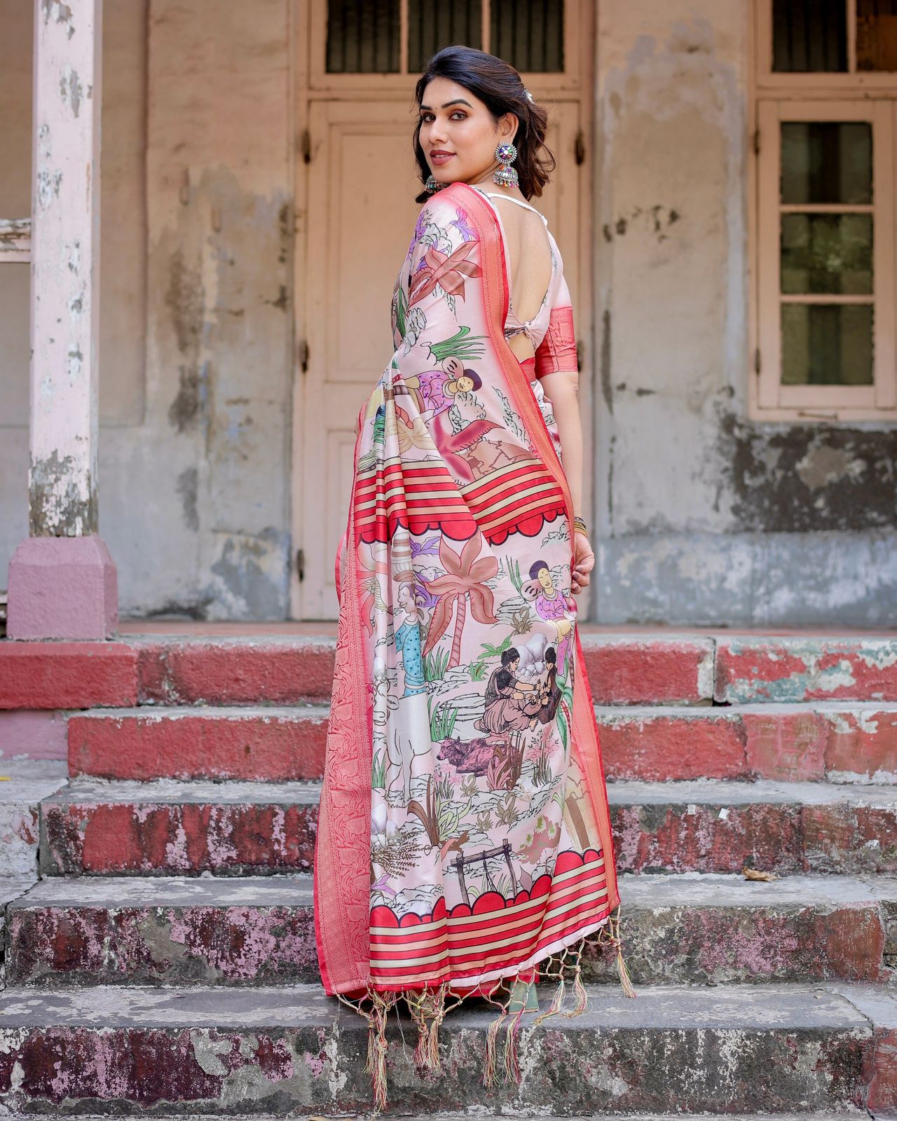 Beautiful Printed Silk Pink Color Saree