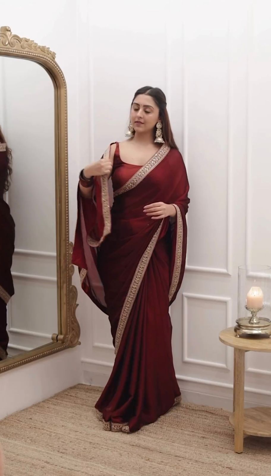 Imposing Tibby Silk Red Color Saree