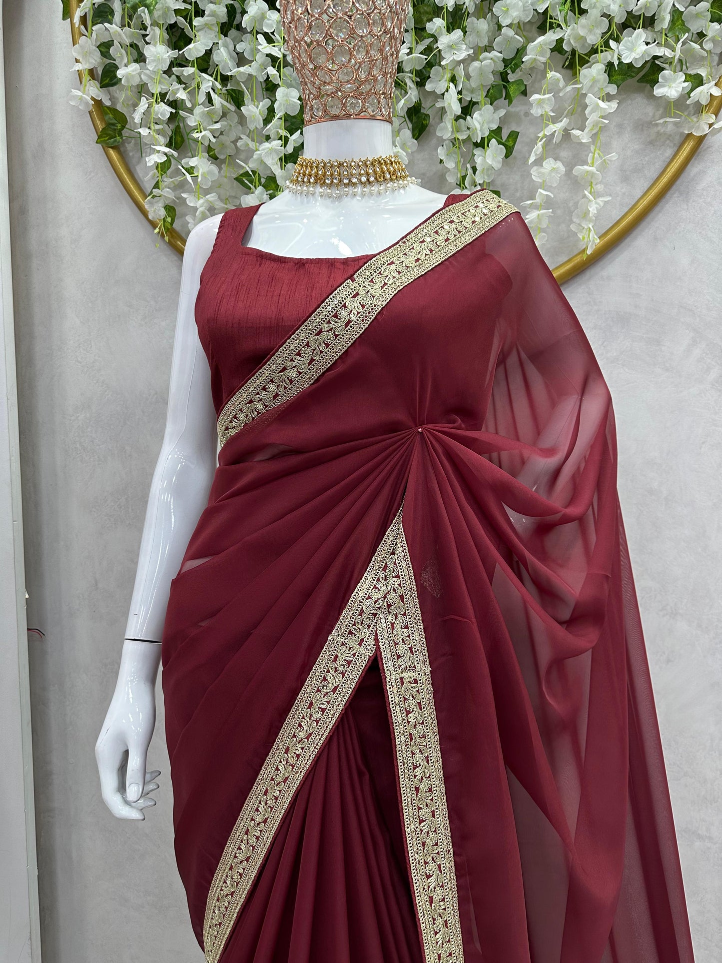 Imposing Tibby Silk Red Color Saree