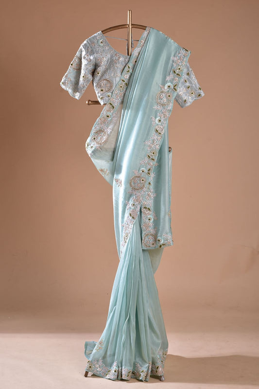 Demanding Jimmy Choo Sky Color Saree