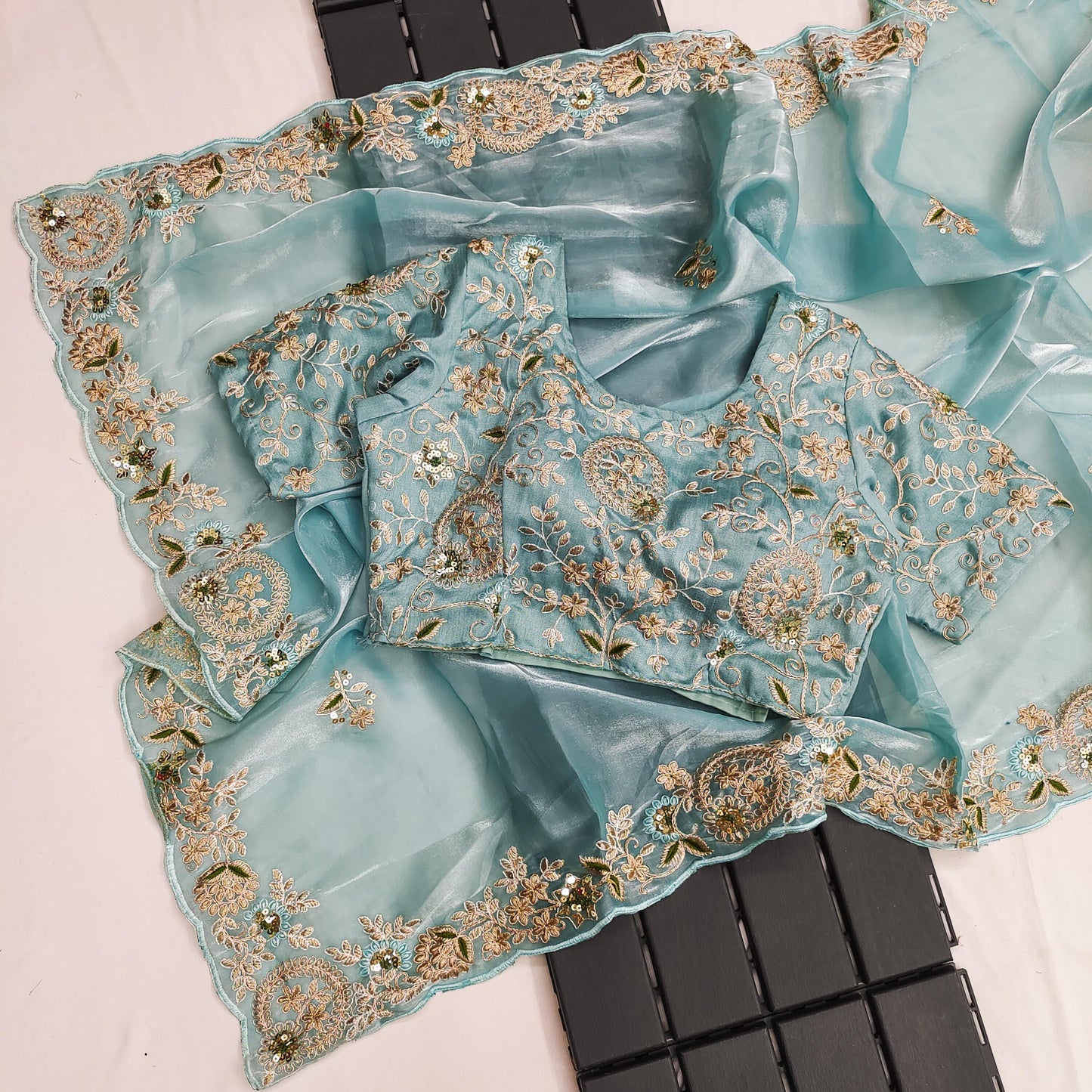 Demanding Jimmy Choo Sky Color Saree