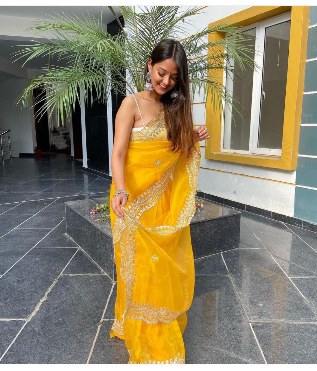 Beautiful Organza Silk Yellow Color Saree