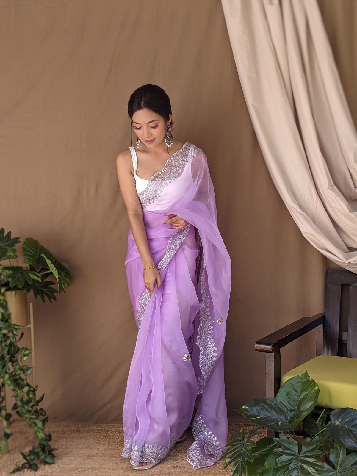 Beautiful Organza Silk Purple Color Saree