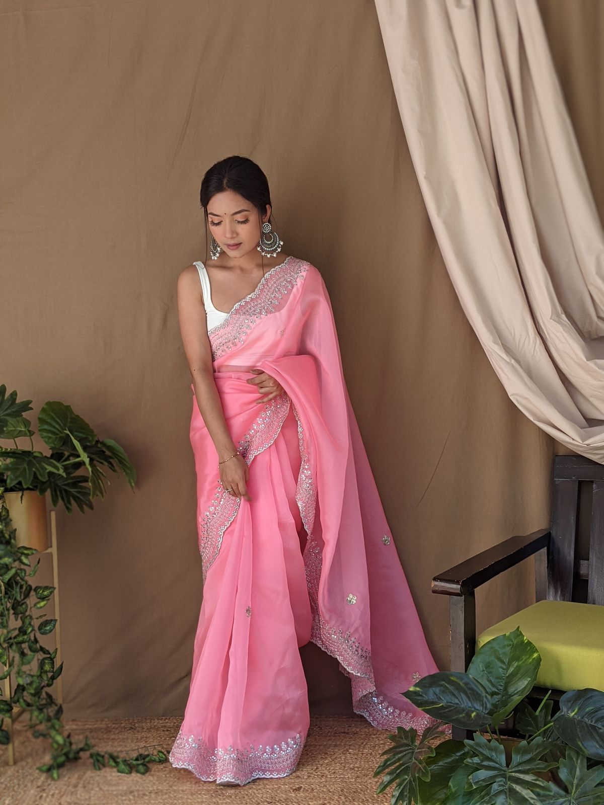 Beautiful Organza Silk Pink Color Saree