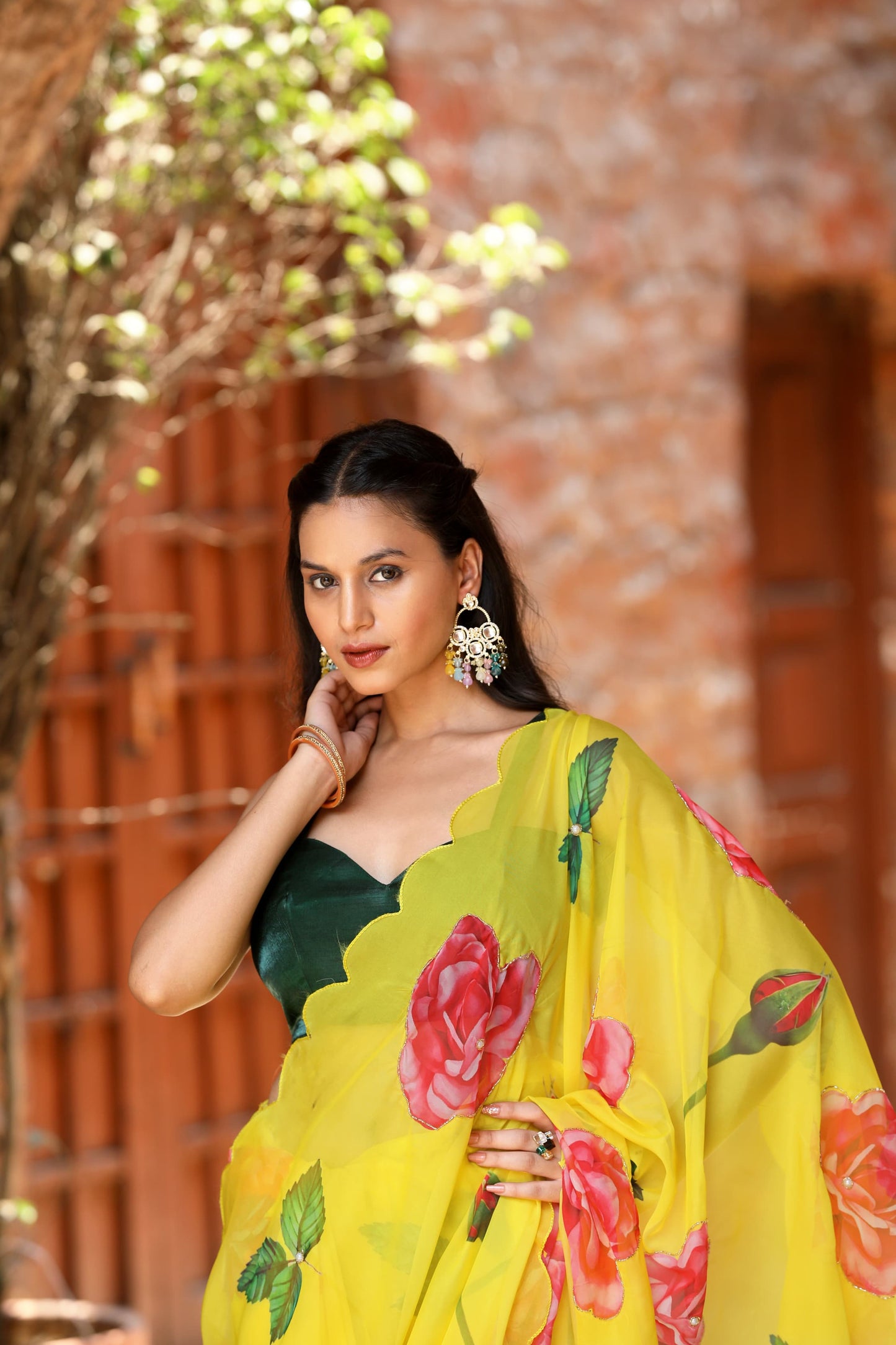 Presenting Organza Yellow Color Saree