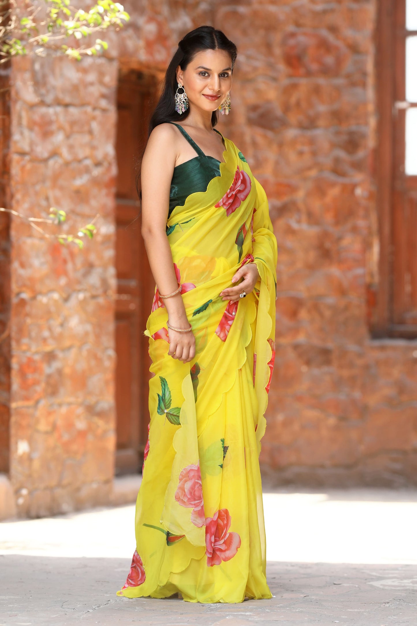 Presenting Organza Yellow Color Saree