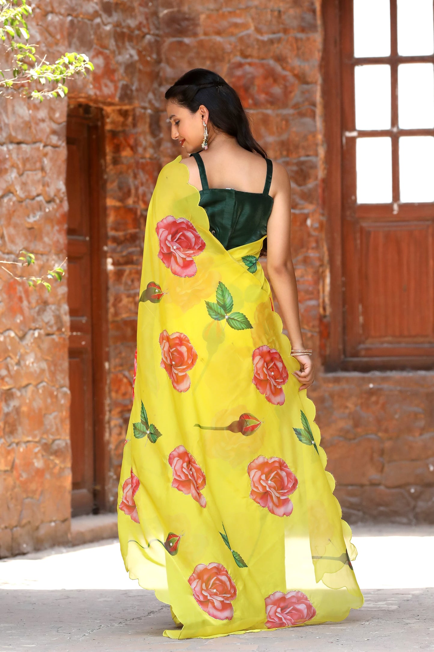 Presenting Organza Yellow Color Saree