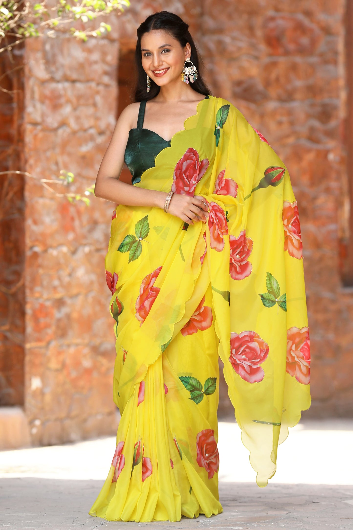 Presenting Organza Yellow Color Saree