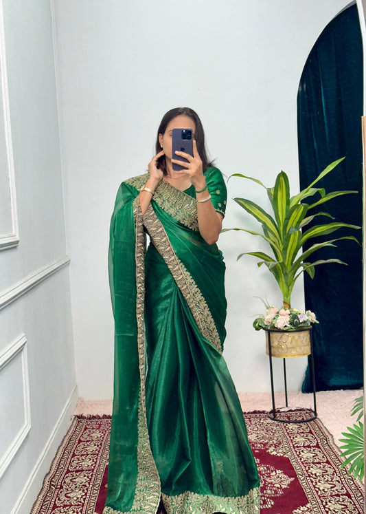 Wonderful Green Color Burbary Silk Saree